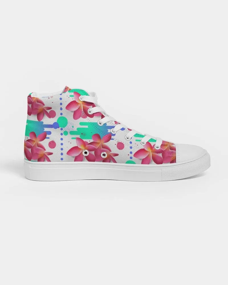 Pink Plumeria Floral Hightop Sneakers