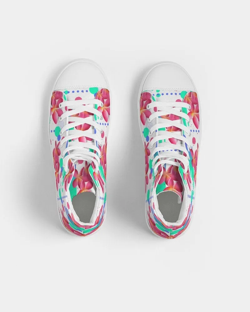 Pink Plumeria Floral Hightop Sneakers