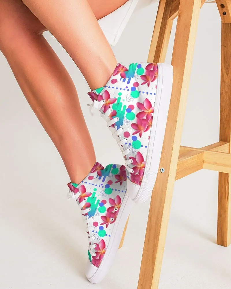 Pink Plumeria Floral Hightop Sneakers