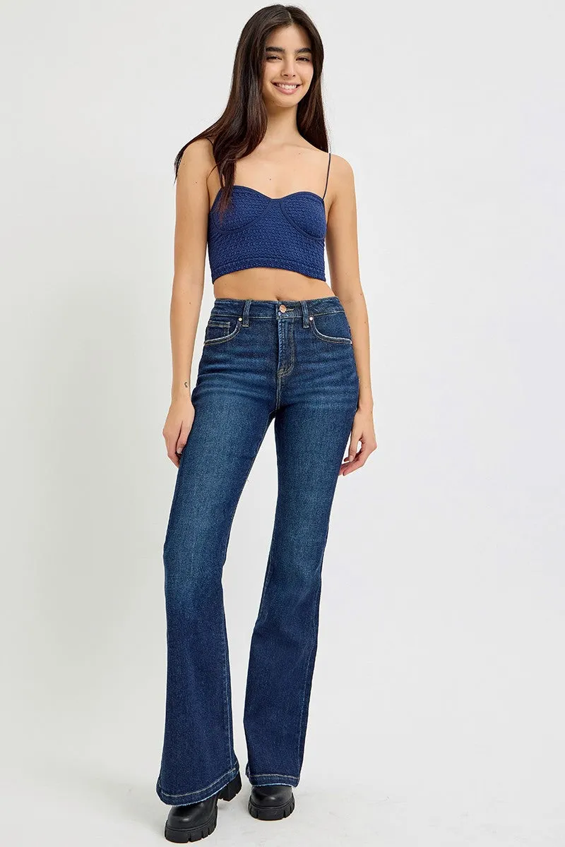 Retro Chic High Rise Flare Jeans with Pockets