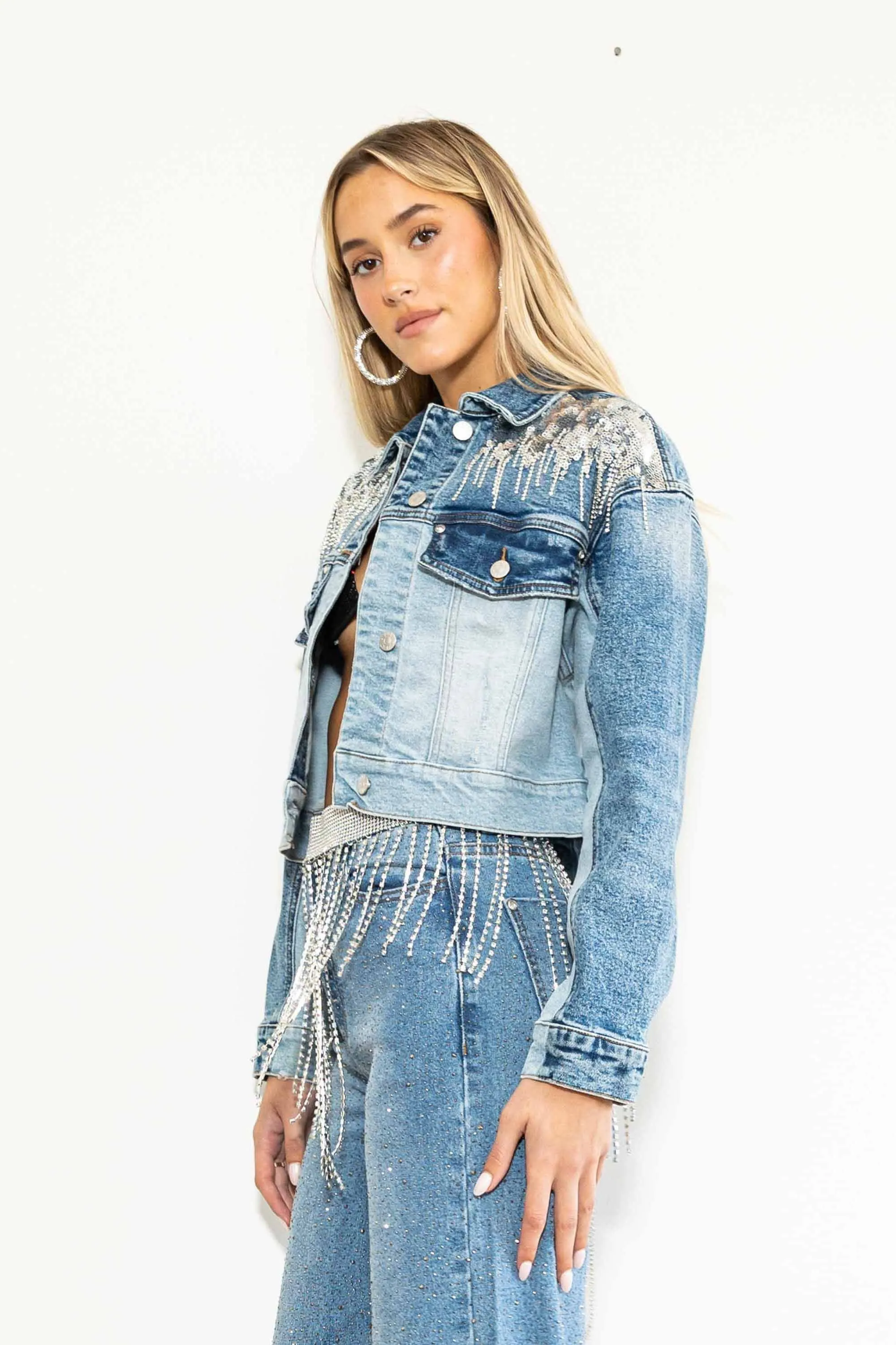 Rhinestone Studded Denim Jacket