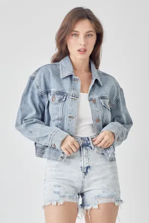 RISEN Veronica Button Down Cropped Denim Jacket