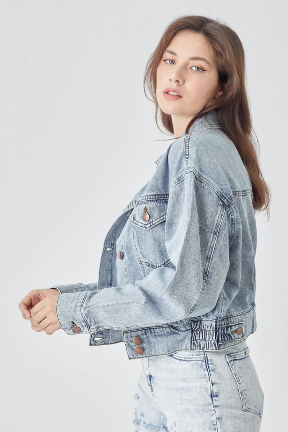 RISEN Veronica Button Down Cropped Denim Jacket