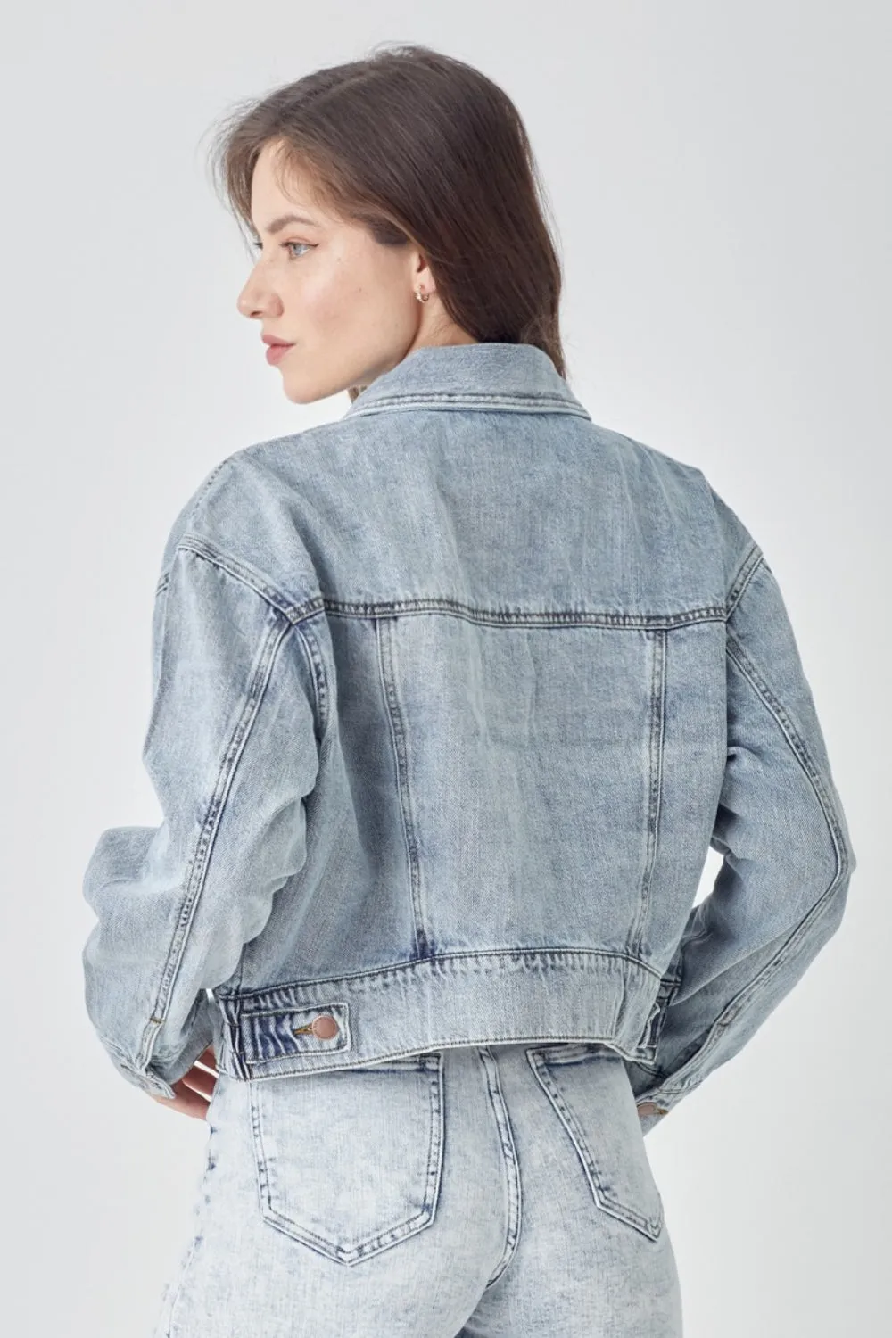 RISEN Veronica Button Down Cropped Denim Jacket