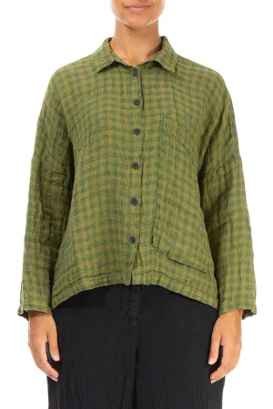 Side Pocket Green Check Linen Shirt