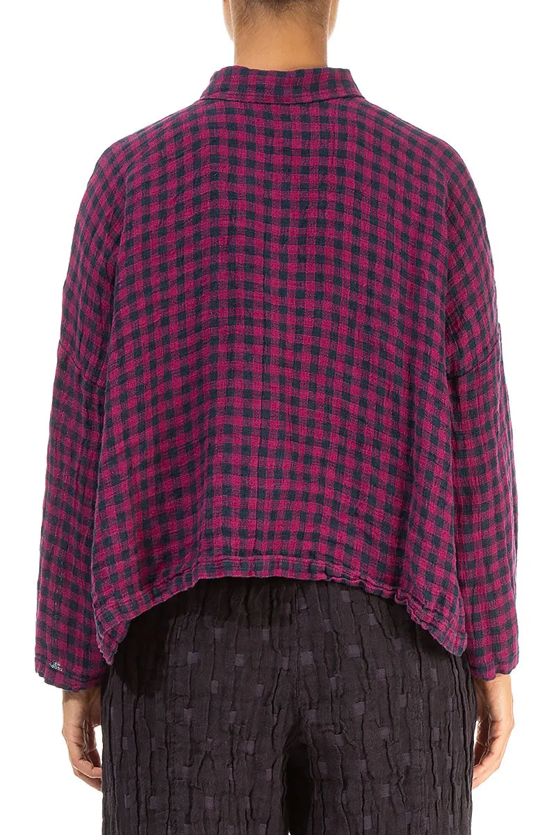 Side Pocket Magenta Check Linen Shirt