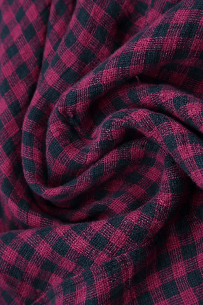 Side Pocket Magenta Check Linen Shirt