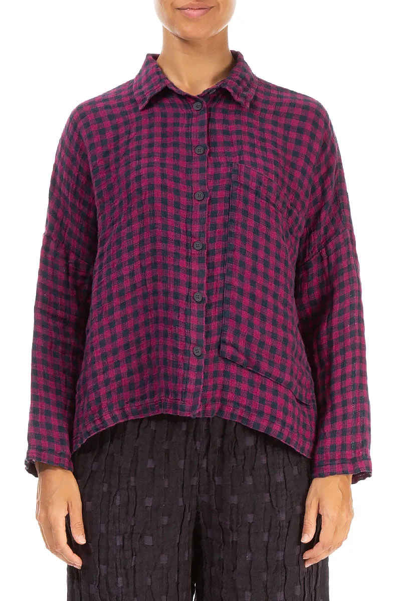 Side Pocket Magenta Check Linen Shirt