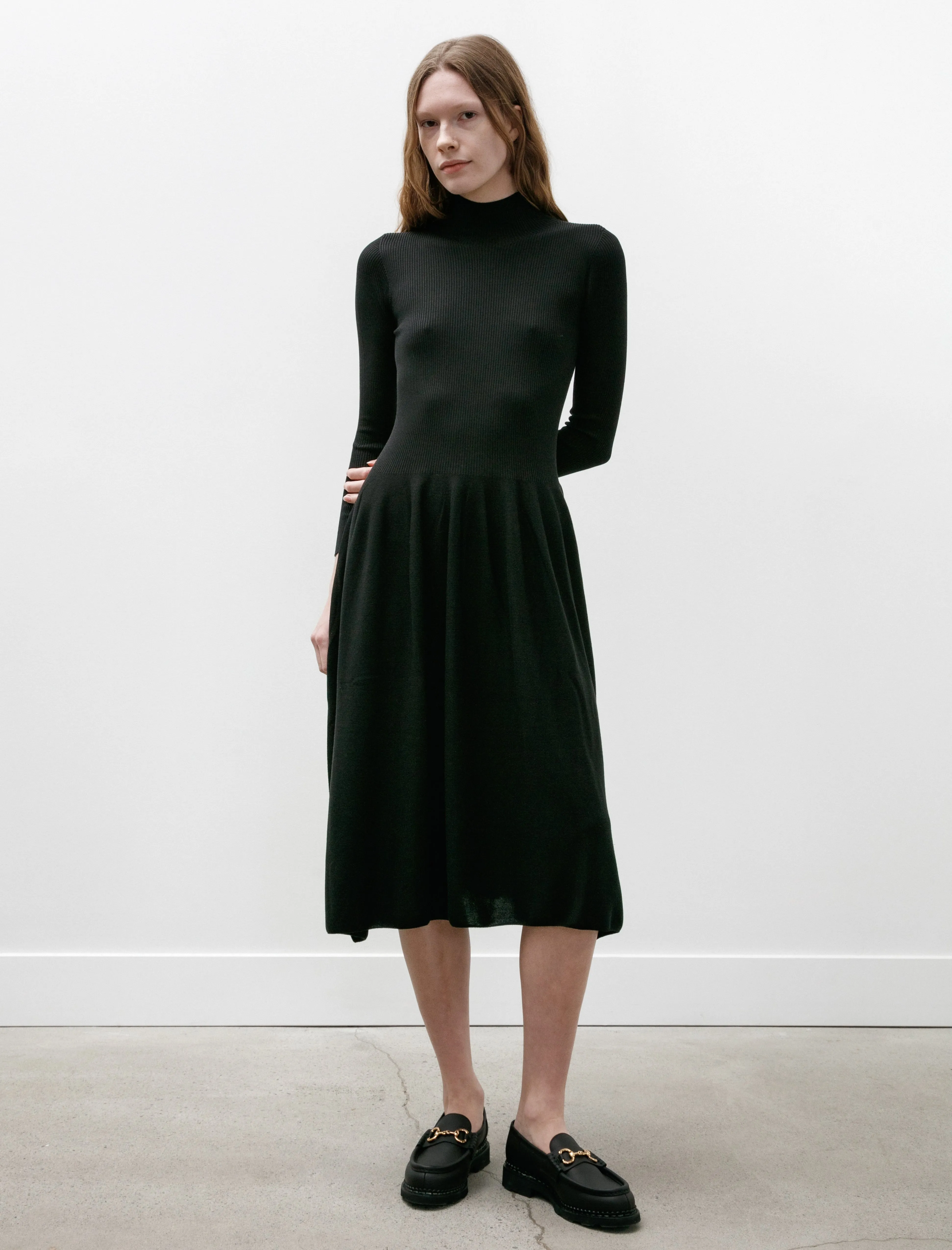 Silk Long Sleeve Dress Black