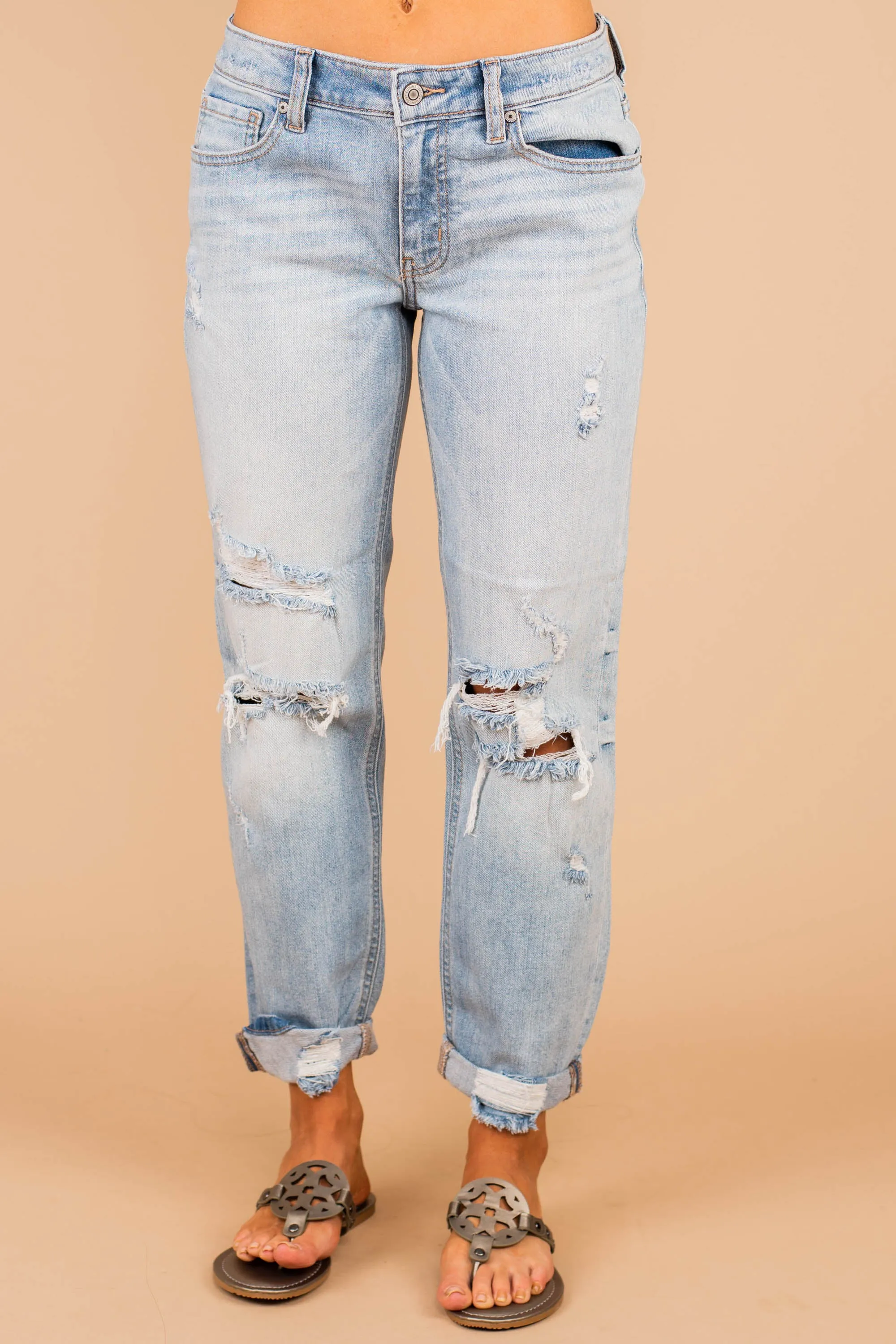 So Much To Love Light Wash Distressed Boyfriend Jeans