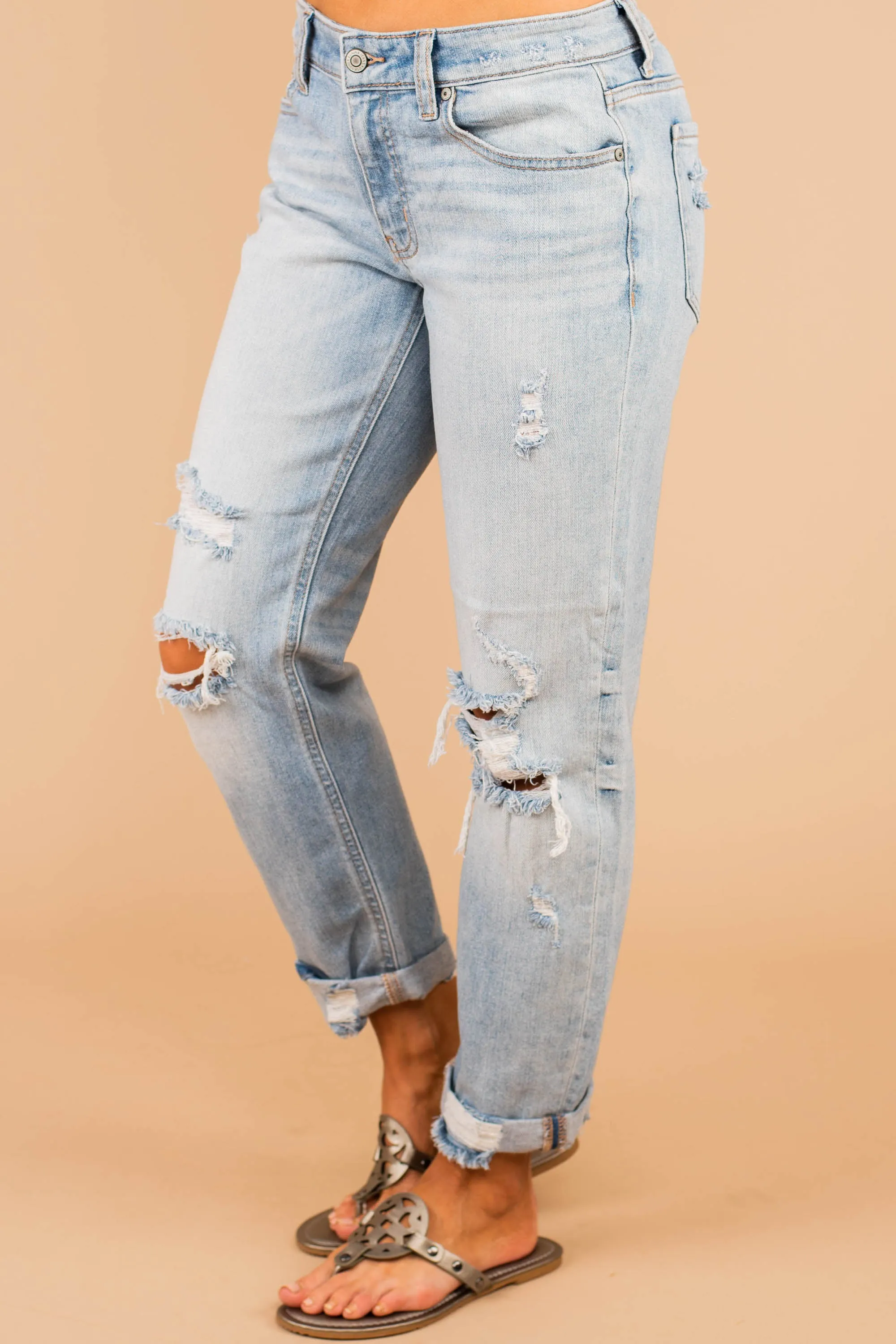 So Much To Love Light Wash Distressed Boyfriend Jeans