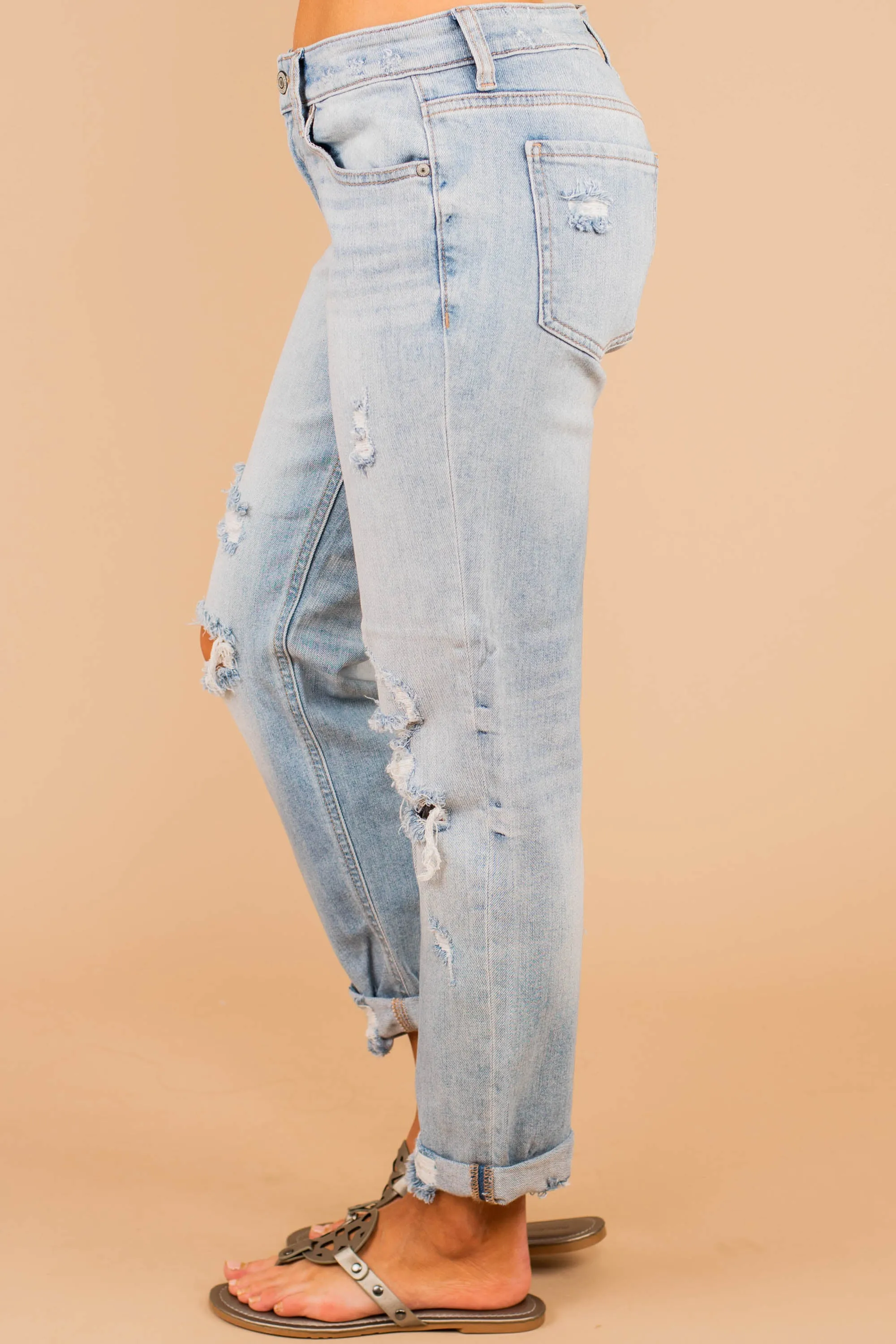 So Much To Love Light Wash Distressed Boyfriend Jeans