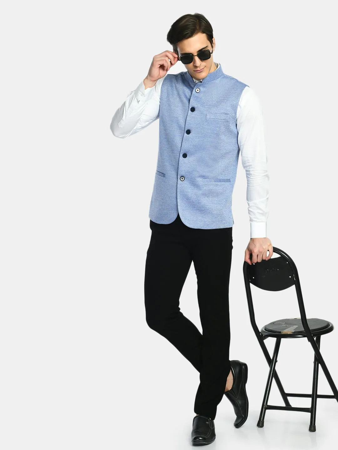 Stylish Solid Herringbone Nehru Jacket for Festive Occasions