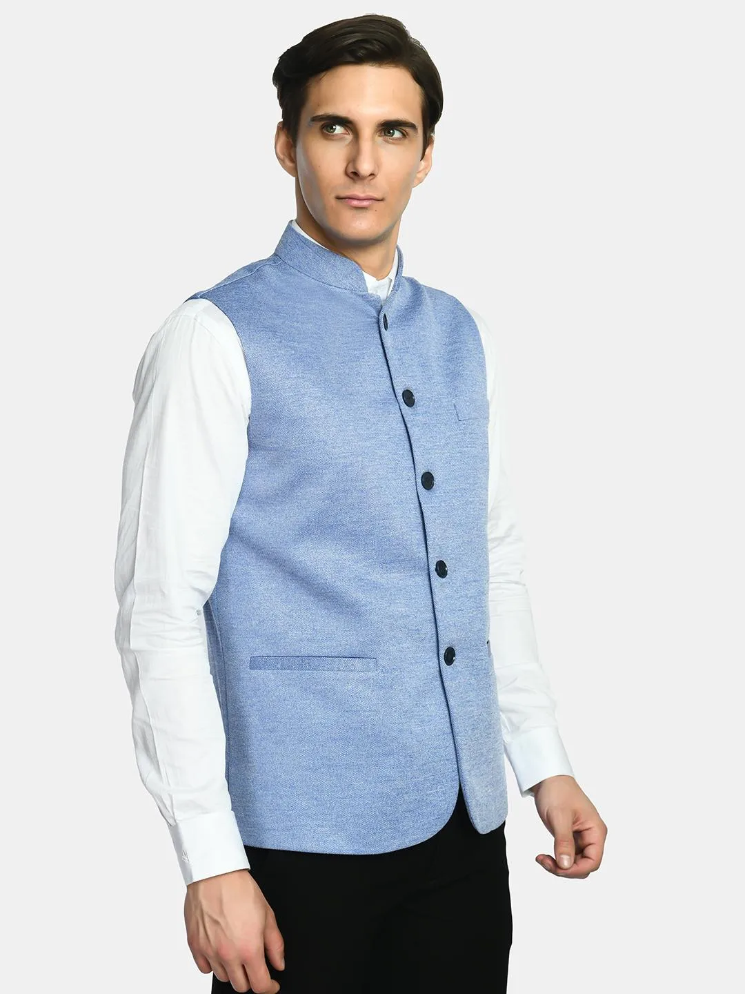 Stylish Solid Herringbone Nehru Jacket for Festive Occasions