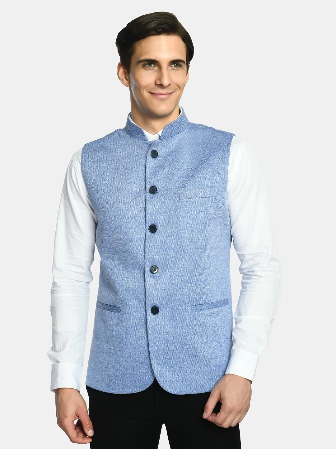 Stylish Solid Herringbone Nehru Jacket for Festive Occasions