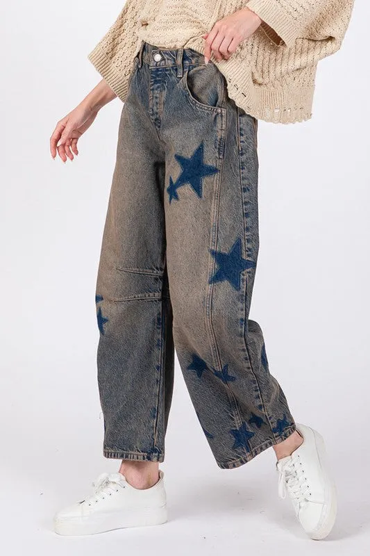 Star Wide Leg Jeans with Pockets