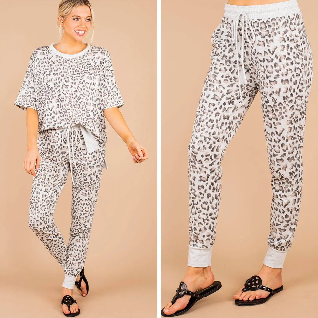 Stay For More Heather Gray Leopard Joggers