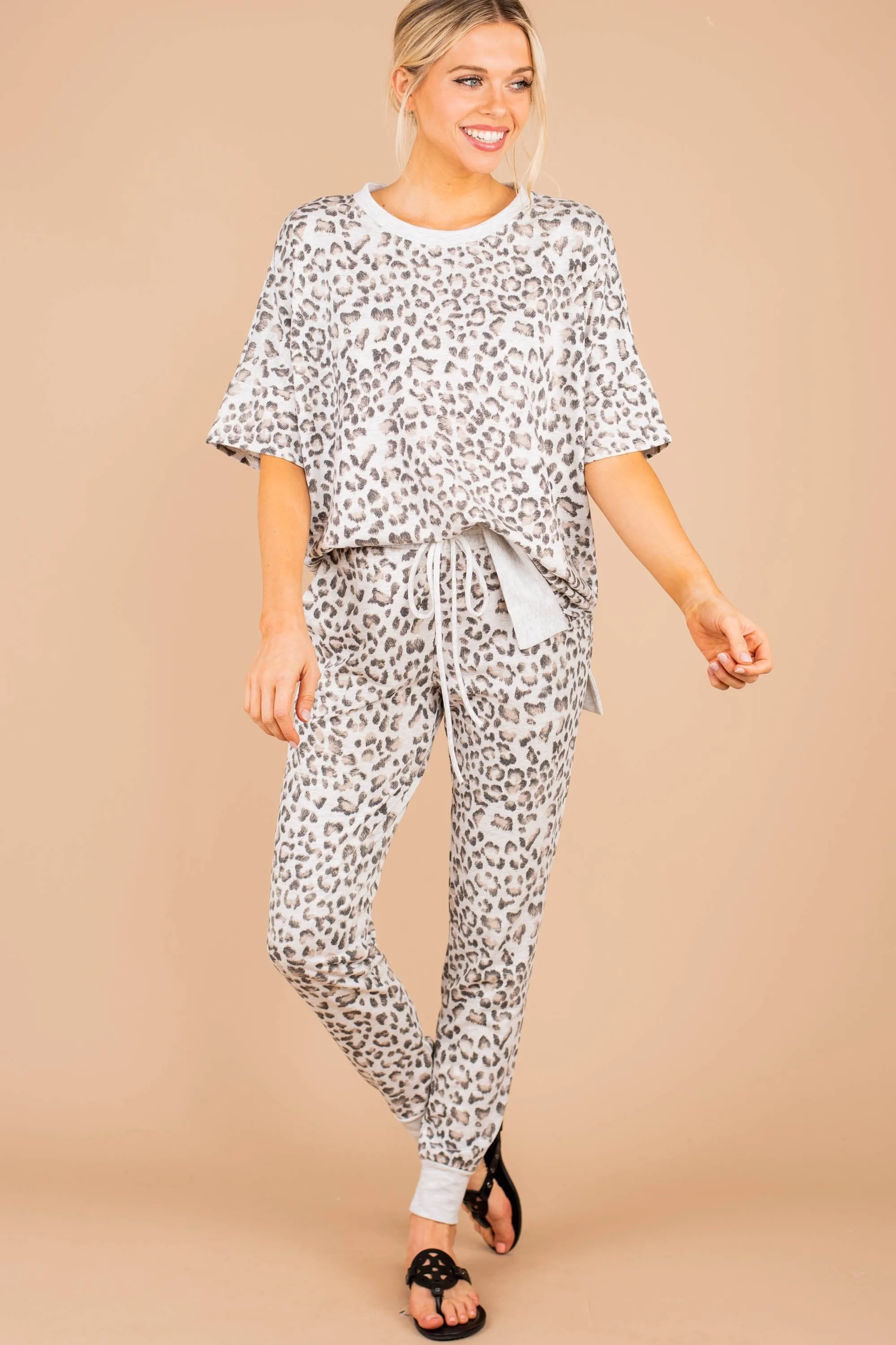 Stay For More Heather Gray Leopard Joggers