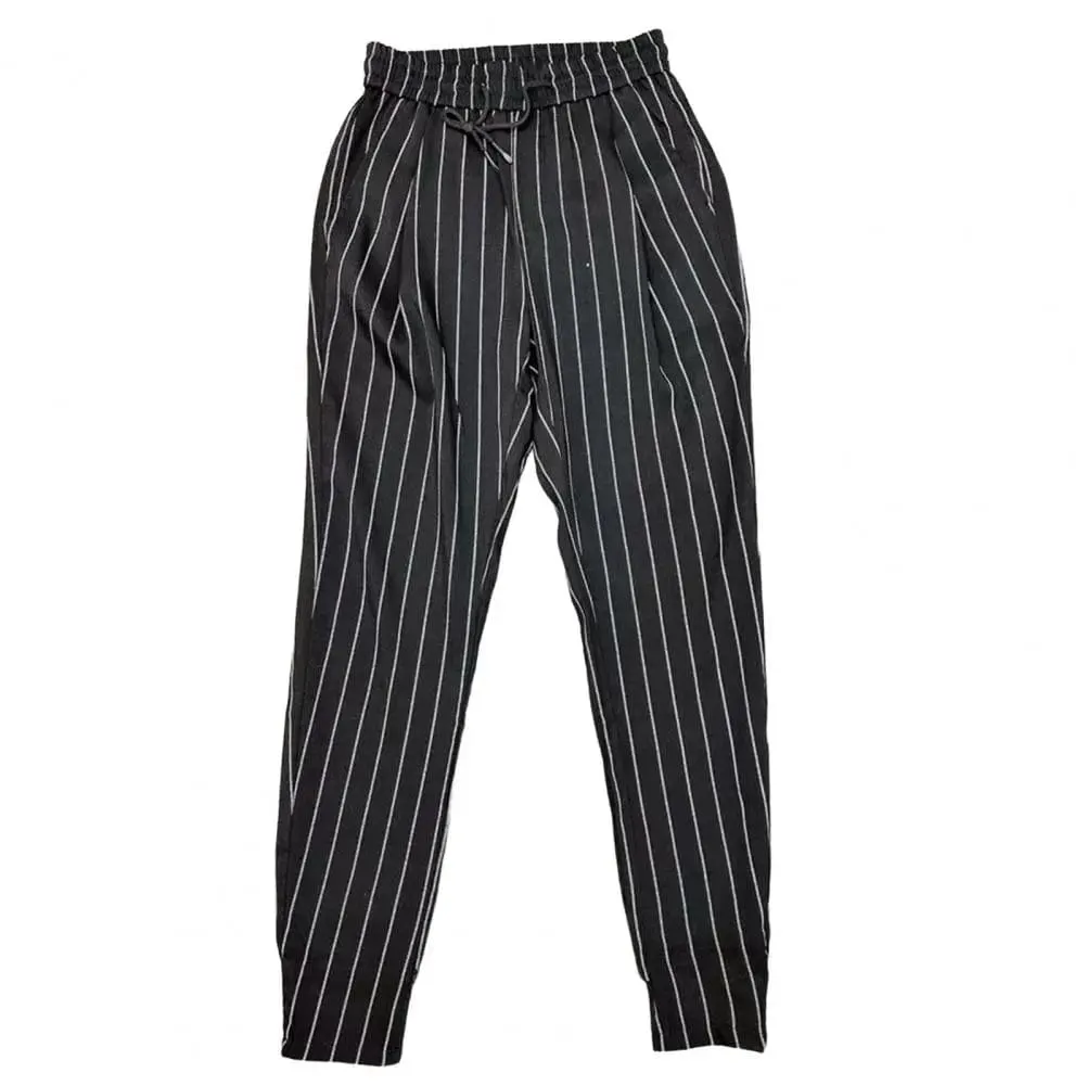 Striped Drawstring Harem Pants: Men's Slim Fit Elastic Waist Trousers with Ankle Tie