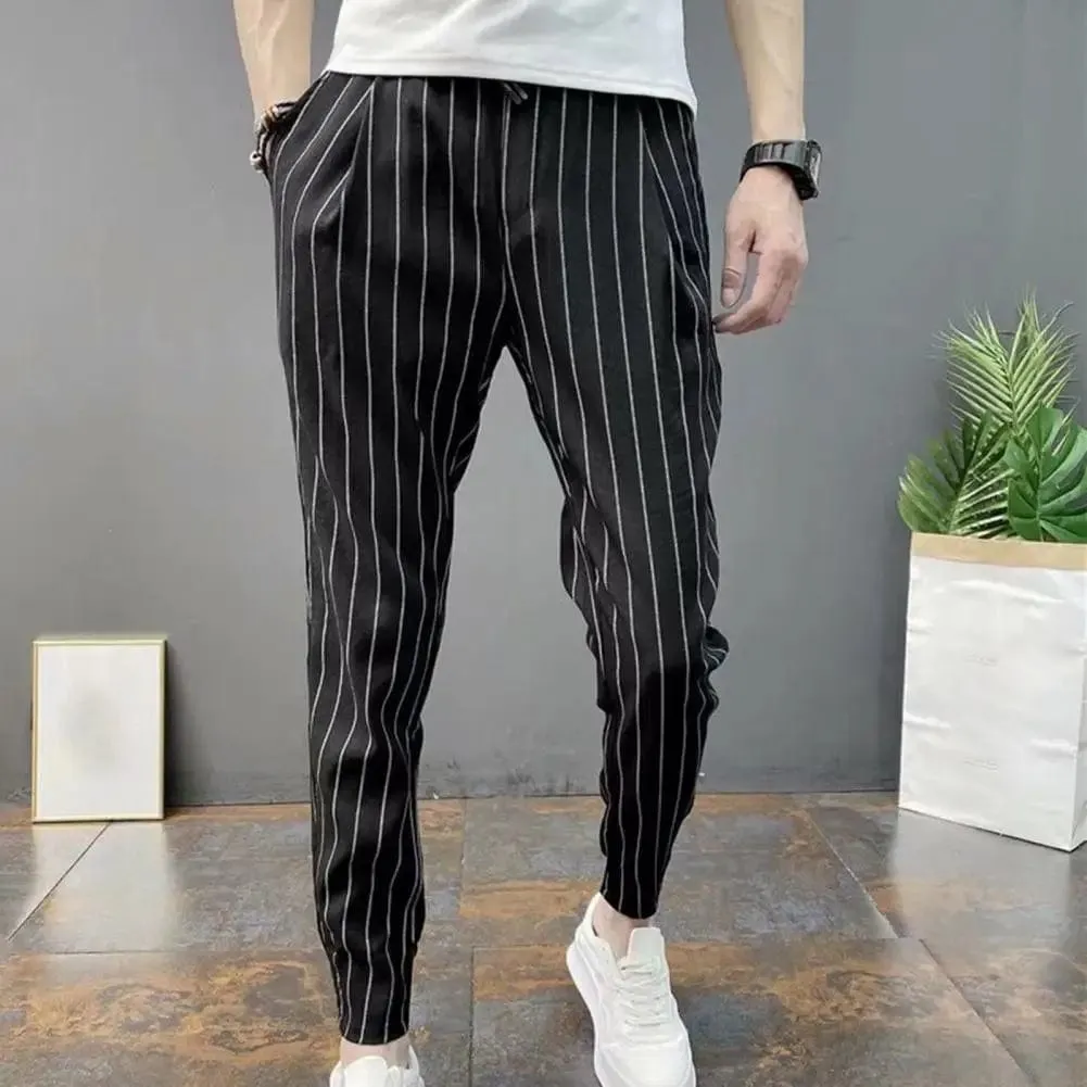 Striped Drawstring Harem Pants: Men's Slim Fit Elastic Waist Trousers with Ankle Tie