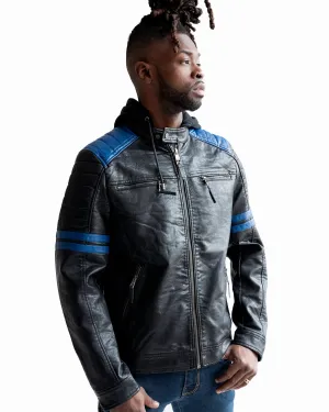 TOP GUN® VEGAN LEATHER HOODED RACER JACKET