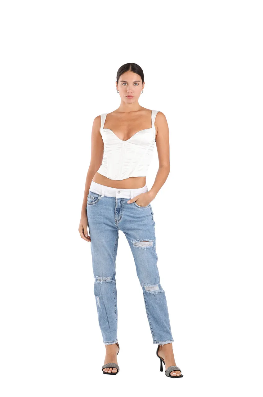 WHITE DESTROYED JEANS