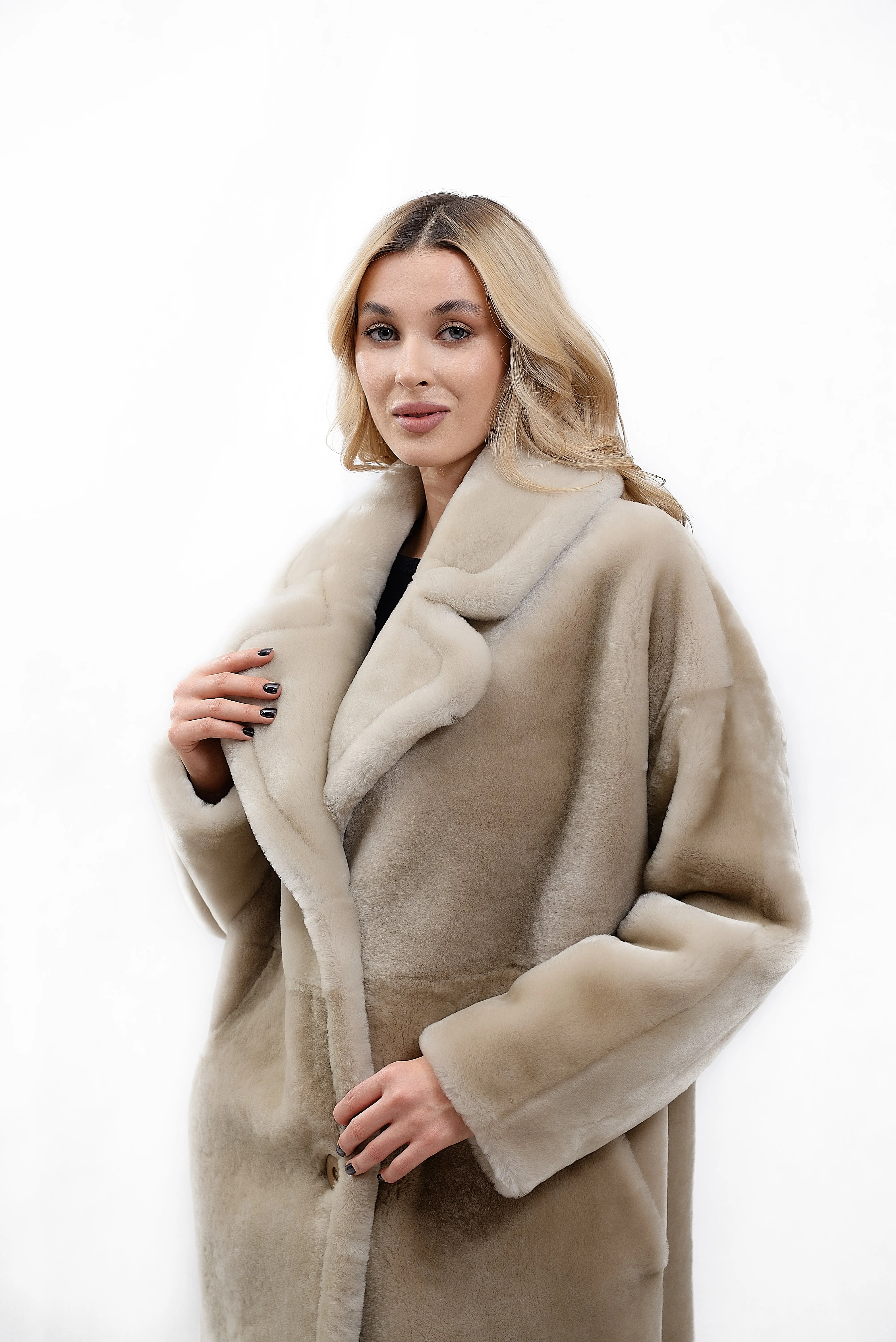 Women's Coat Made of Natural Mouton Fur, Gold