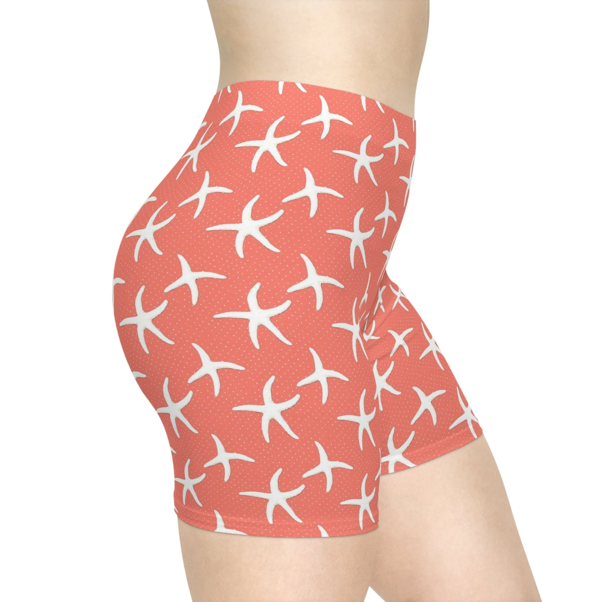 Women's Salmon Moisture-Wicking Biker Shorts: Comfortable, Versatile, and Stylish Active Wear. Starfish Art Pattern Shorts, Trendy shorts.