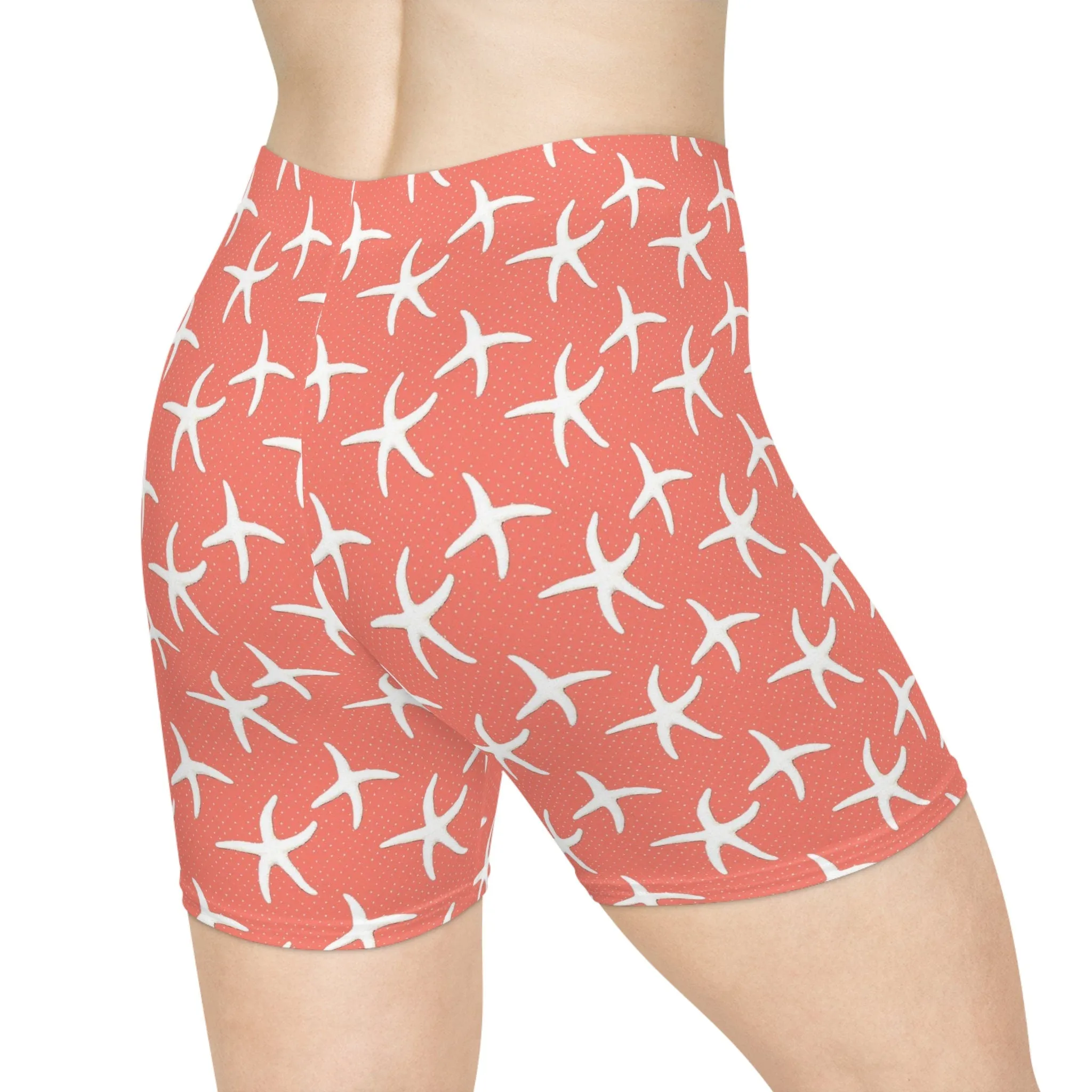 Women's Salmon Moisture-Wicking Biker Shorts: Comfortable, Versatile, and Stylish Active Wear. Starfish Art Pattern Shorts, Trendy shorts.